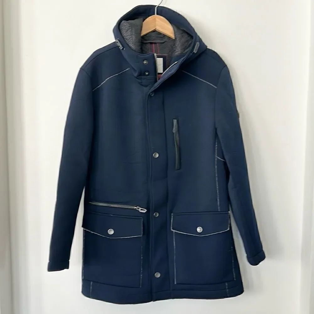 Bugatti FlexCity Mens Navy Blue Hooded Jacket 40R